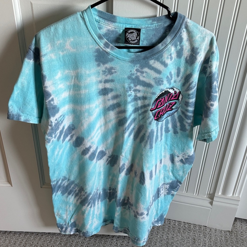 Santa Cruz Skateboards Blue and Gray Tie-Dye Short Sleeve T-shirt Size L